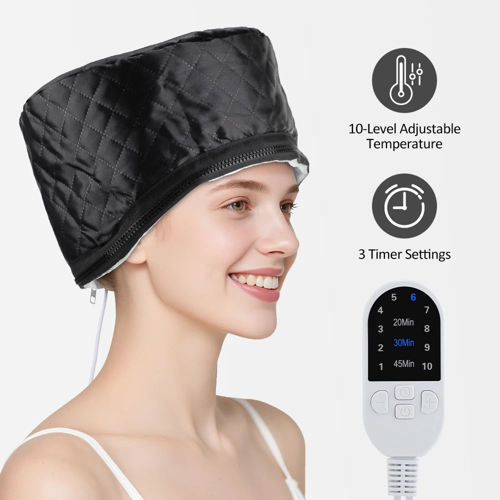 10 Modes Heated Hair Steamer Cap Electric Hair Heating Cap Waterproof Detachable Hat with Timer SPA Nourishing Hair Styling Care