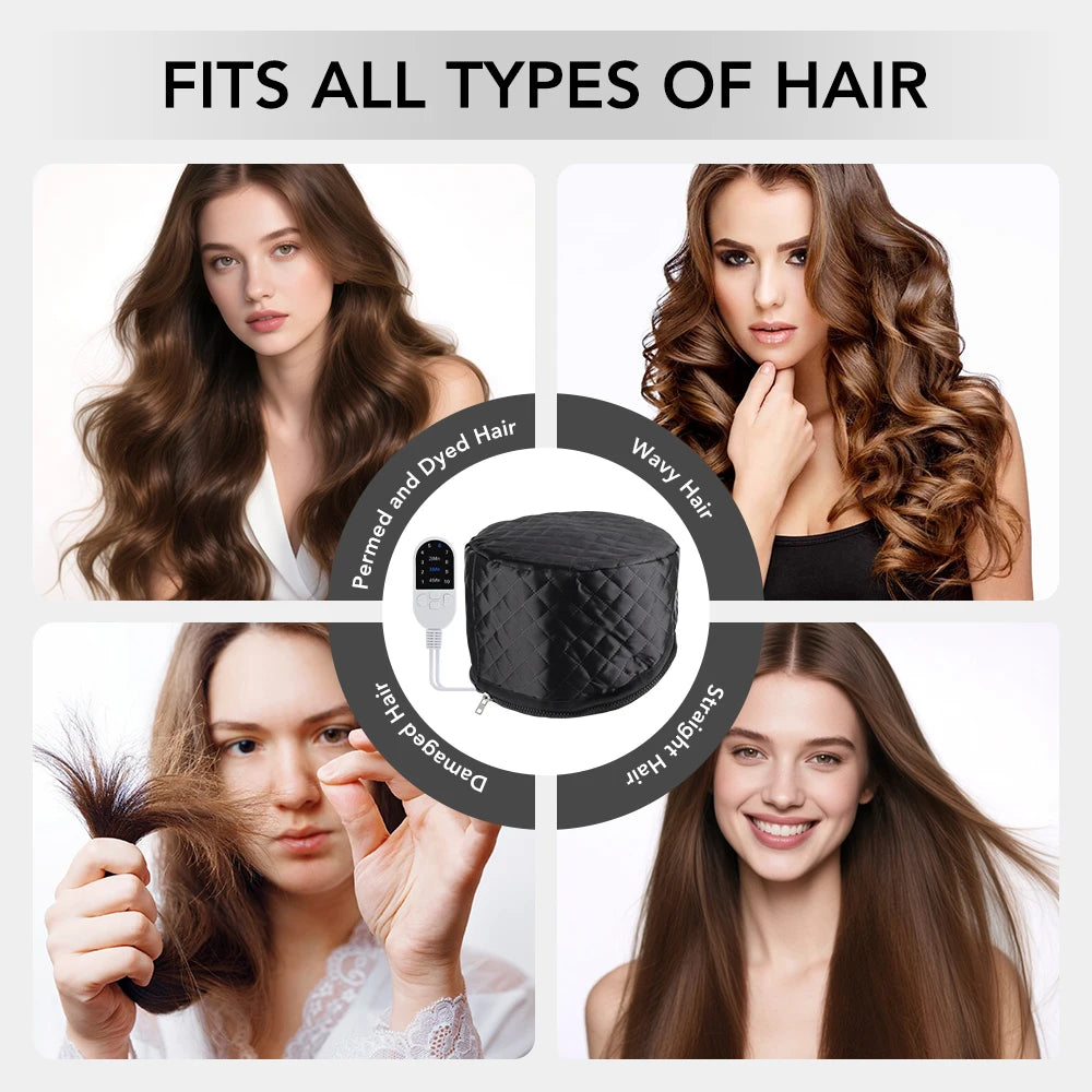 10 Modes Heated Hair Steamer Cap Electric Hair Heating Cap Waterproof Detachable Hat with Timer SPA Nourishing Hair Styling Care